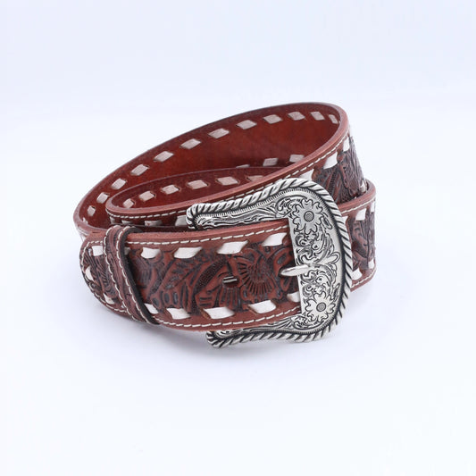 Cinto rojo floral y blanco